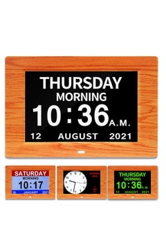 Digital Calendar Clock with Day and Date for Dementia Patients,  (7in Woodgrain)Elderly's Friendly Digital Clock Memory Loss Digital Calendar Clock High Contrast Digital Clock with Extra Large Display