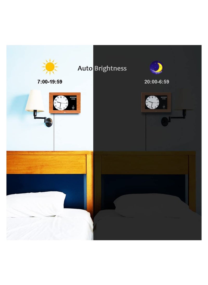 SYOSI - Digital Calendar Clock with Day and Date for Dementia Patients,  (7in Woodgrain)Elderly's Friendly Digital Clock Memory Loss Digital Calendar Clock High Contrast Digital Clock with Extra Large Display - Image 1