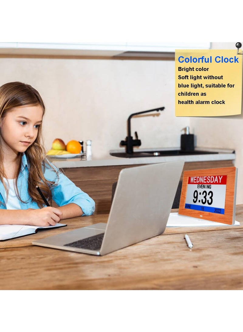 SYOSI - Digital Calendar Clock with Day and Date for Dementia Patients,  (7in Woodgrain)Elderly's Friendly Digital Clock Memory Loss Digital Calendar Clock High Contrast Digital Clock with Extra Large Display - Image 1