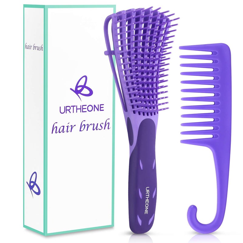 URTHEONE Detangling Hair Brush, Detangling brush for Adults and Kids, Comb Set for Kinky Curly Coily and Wavy Hair, For Wet and Dry Hair, Afro American Type 3a-4c, Comfortable Grip(Purple) - Image 1