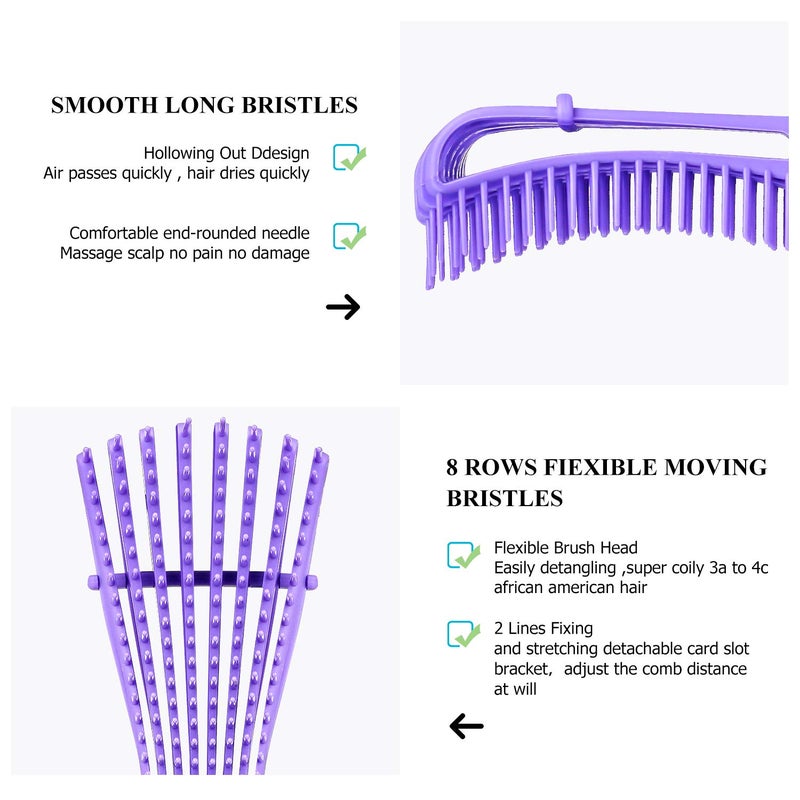 URTHEONE Detangling Hair Brush, Detangling brush for Adults and Kids, Comb Set for Kinky Curly Coily and Wavy Hair, For Wet and Dry Hair, Afro American Type 3a-4c, Comfortable Grip(Purple) - Image 2