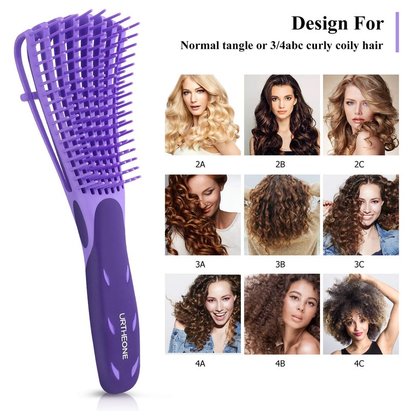 URTHEONE Detangling Hair Brush, Detangling brush for Adults and Kids, Comb Set for Kinky Curly Coily and Wavy Hair, For Wet and Dry Hair, Afro American Type 3a-4c, Comfortable Grip(Purple) - Image 4