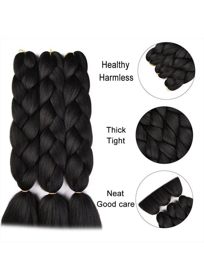 SuCoo - Kanekalon Jumbo Braiding Hair Extensions High Temperature Fiber Crochet Twist Braids With Small Free Gifts 24inch 3pcs/lot(Black) - Image 1
