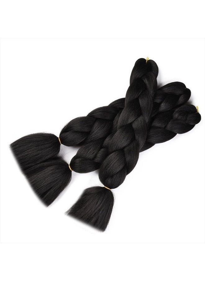 SuCoo - Kanekalon Jumbo Braiding Hair Extensions High Temperature Fiber Crochet Twist Braids With Small Free Gifts 24inch 3pcs/lot(Black) - Image 1