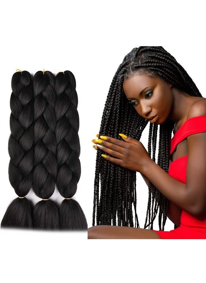 SuCoo - Kanekalon Jumbo Braiding Hair Extensions High Temperature Fiber Crochet Twist Braids With Small Free Gifts 24inch 3pcs/lot(Black) - Image 1