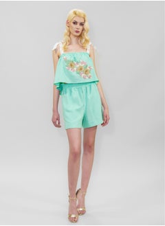BITOLIA GALLERY Green Linen Top and Shorts Set  - Image 1