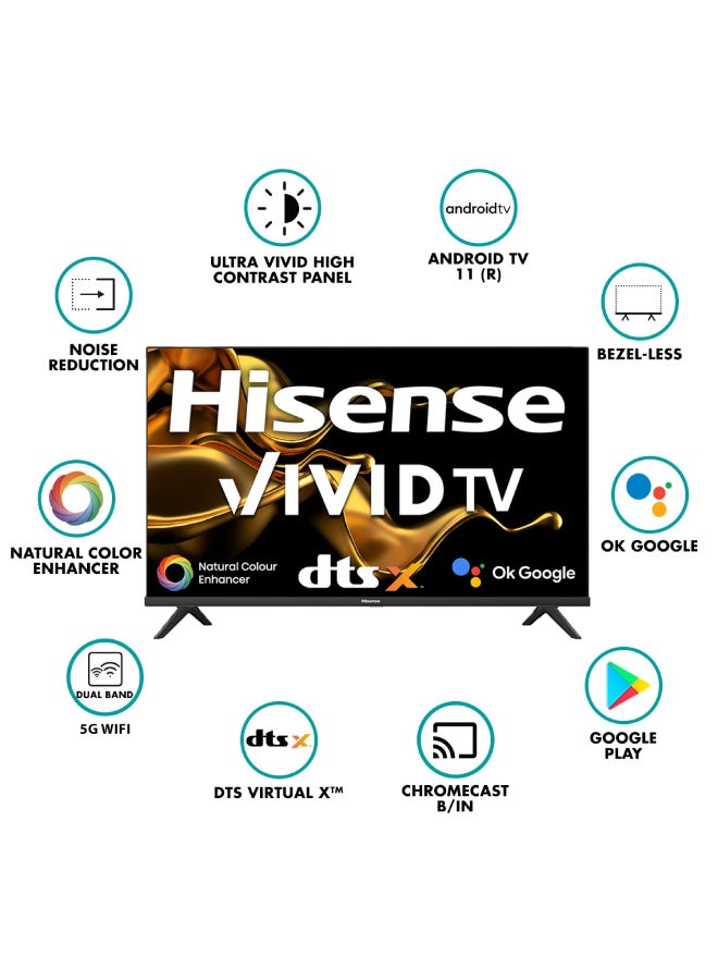 Hisense 32 Inch HD Smart TV, with Natural Colour Enhancer, DTS Virtual X, VIDAA U5 OS, Youtube, Netflix, Freeview Play  & WiFi (2021 NEW) 32A4G Black - Image 4