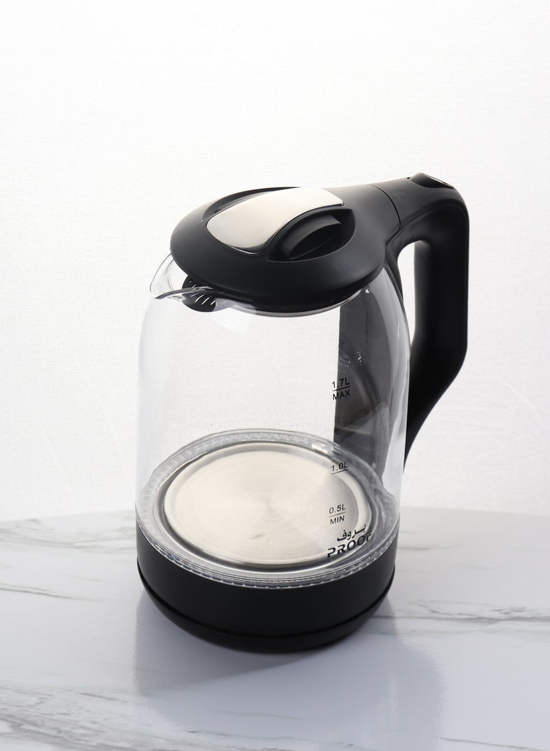 برووف غلاية ماء كهربائية زجاجية  بسعة 1.7 لتر - أمان عالي، غليان سريع، إيقاف تلقائي، تصميم شفاف أنيق وجودة عالية. - Image 2