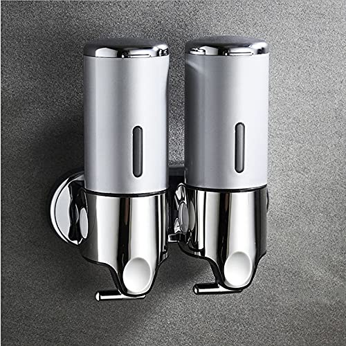 prosfalt 2 Chamber Wall Mounted Bathroom Shower Pump Dispenser and Organizer-Holds Shampoo, Soap, Conditioner, Shower Gel, for Bathroom Kitchen Hotel (Silver 2 Chamber) - Image 1