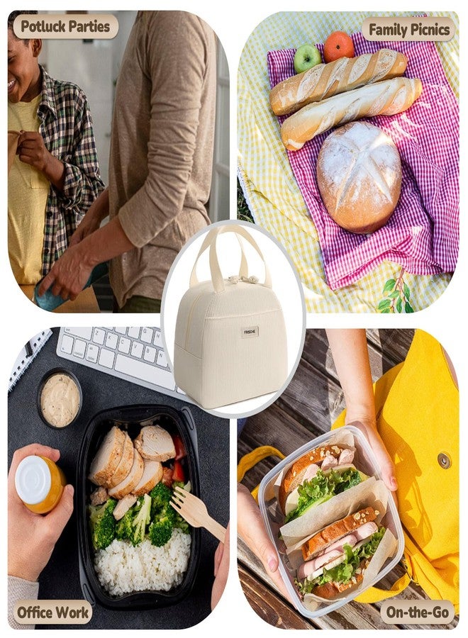 Baglemon Lunch Bag for Women Men Cute Corduroy Lunch Tote Bags Reusable Insulated Lunch Box Large Capacity Reusable Insulated Cooler for Work/Picnic/Travel (Corduroy Beige) - Image 2