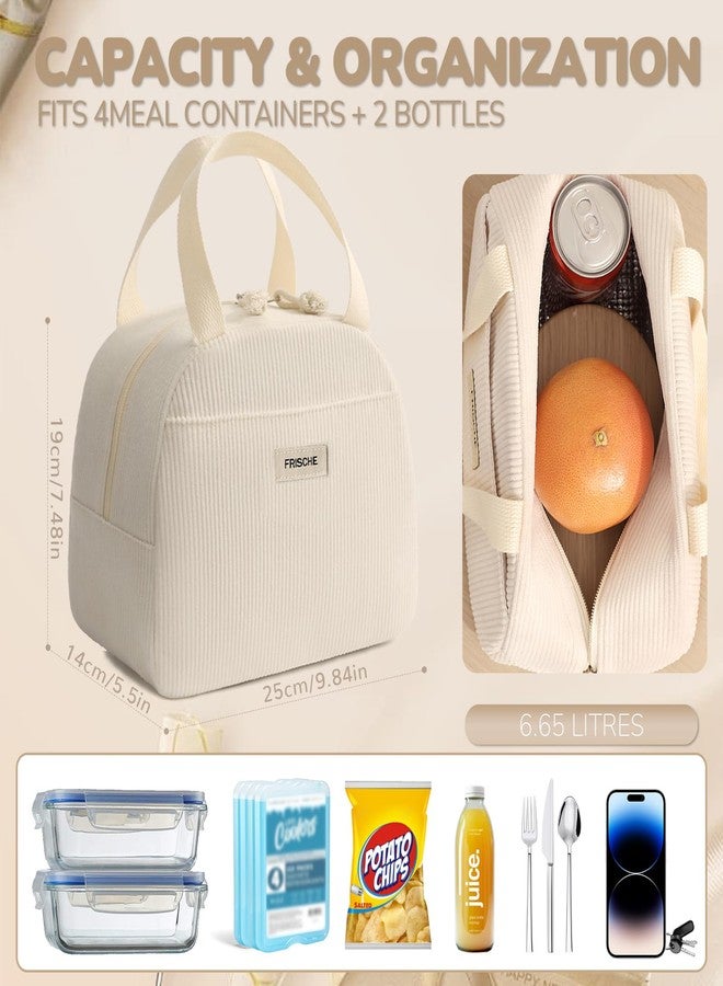 Baglemon Lunch Bag for Women Men Cute Corduroy Lunch Tote Bags Reusable Insulated Lunch Box Large Capacity Reusable Insulated Cooler for Work/Picnic/Travel (Corduroy Beige) - Image 5