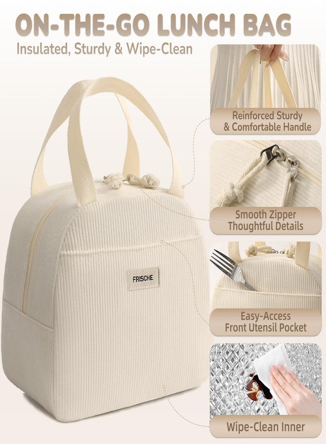 Baglemon Lunch Bag for Women Men Cute Corduroy Lunch Tote Bags Reusable Insulated Lunch Box Large Capacity Reusable Insulated Cooler for Work/Picnic/Travel (Corduroy Beige) - Image 3