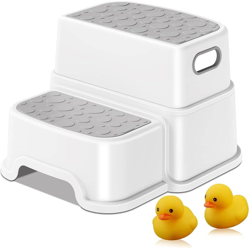 AJVV Step Stools for Kids, 2 Step Stool with Anti-Slip Surface and Rubber Bottom, Toddler Step Stool Poop Stool for Toilet Potty Training, Bathroom, Kitchen (Include 2 Ducks) - Image 1