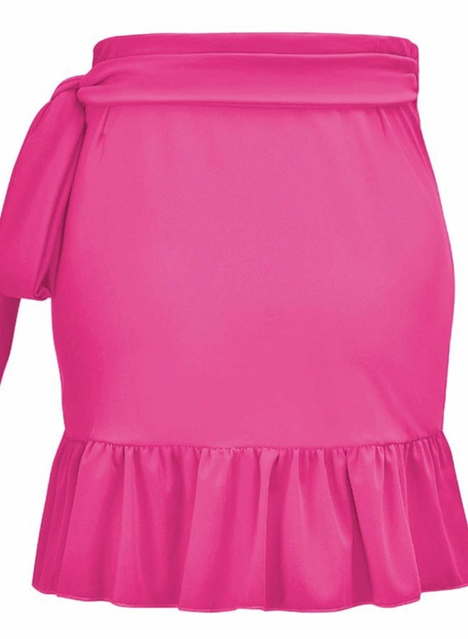 ChinFun UPF 50+ Women's Ruffle Sarongs Beach Wrap Cover Up Swimwear Bikini Bottoms High Waisted Tankini Swim Skirts Swimdress, Fushcia, XL-XXL - Image 2