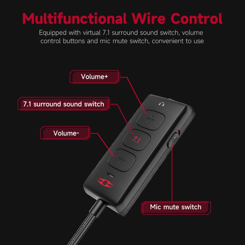 Gaming Headset: Black 53mm NdFeB Driver Unit With PET Diaphragm - Virtual 7.1 Surround Sound Wired Headset for Immersive Gaming And Clear Communication - Image 5