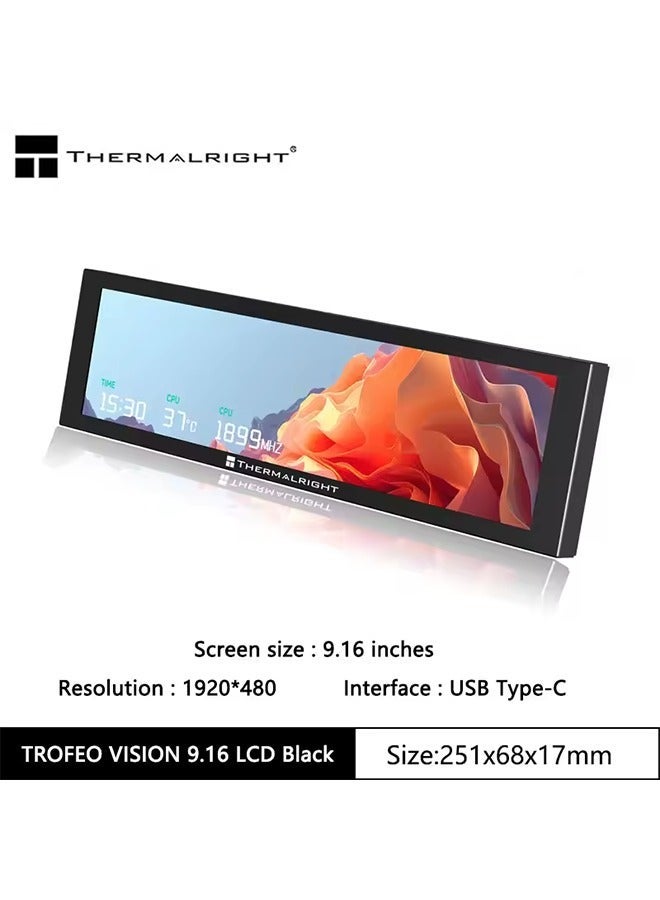 Thermalright TROFEO VISION LCD IPS full-color LCD screen，9.16 inches/magnetic/1920*480 resolution/USB Type-C port Display screen - Image 1