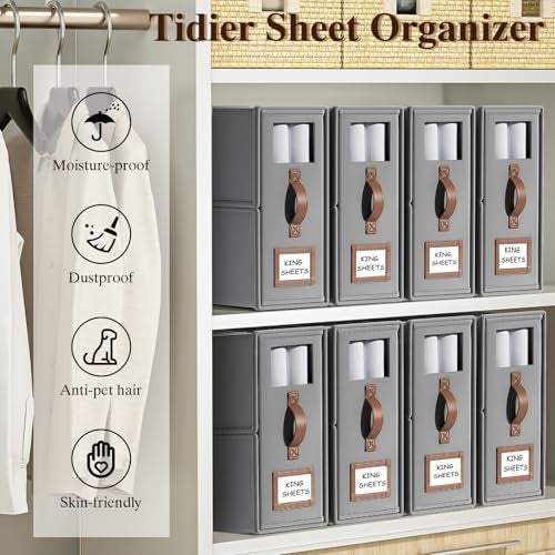 BigPonPon 6 Pack Bed Sheets Organizers And Storage (King Size),Foldable Sheet Organizer With Handle For Linen Closet,Bedding Organizer Storage For Sheets, Duvet Cover (Gray) - Image 5