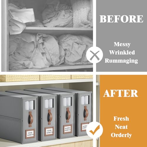 BigPonPon 6 Pack Bed Sheets Organizers And Storage (King Size),Foldable Sheet Organizer With Handle For Linen Closet,Bedding Organizer Storage For Sheets, Duvet Cover (Gray) - Image 4