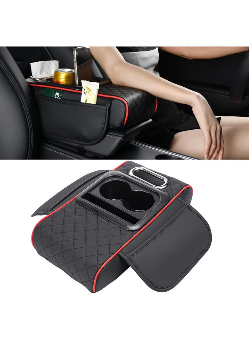 Car Armrest Cushion, Car Center Console Cover, Leather Armrest Cover for Car, Universal Middle Console Cushion with Storage Box, Cup Holder, Phone Slot, Waterproof Interior Accessories - Image 1