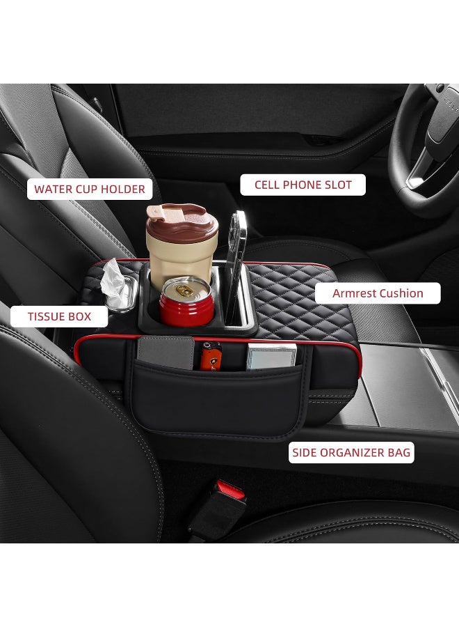 Car Armrest Cushion, Car Center Console Cover, Leather Armrest Cover for Car, Universal Middle Console Cushion with Storage Box, Cup Holder, Phone Slot, Waterproof Interior Accessories - Image 2