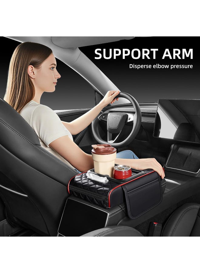 Car Armrest Cushion, Car Center Console Cover, Leather Armrest Cover for Car, Universal Middle Console Cushion with Storage Box, Cup Holder, Phone Slot, Waterproof Interior Accessories - Image 3