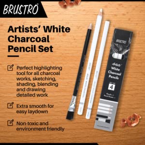 BRUSTRO BRUSTRO Artists White Charcoal Pencil Set 5mm Set of 3 1 Pencil Eraser Ideal for StudentsAdults SchoolOffice use Charcoal works Sketching Shading Blending Drawing Art Craft Nontoxic  - Image 4