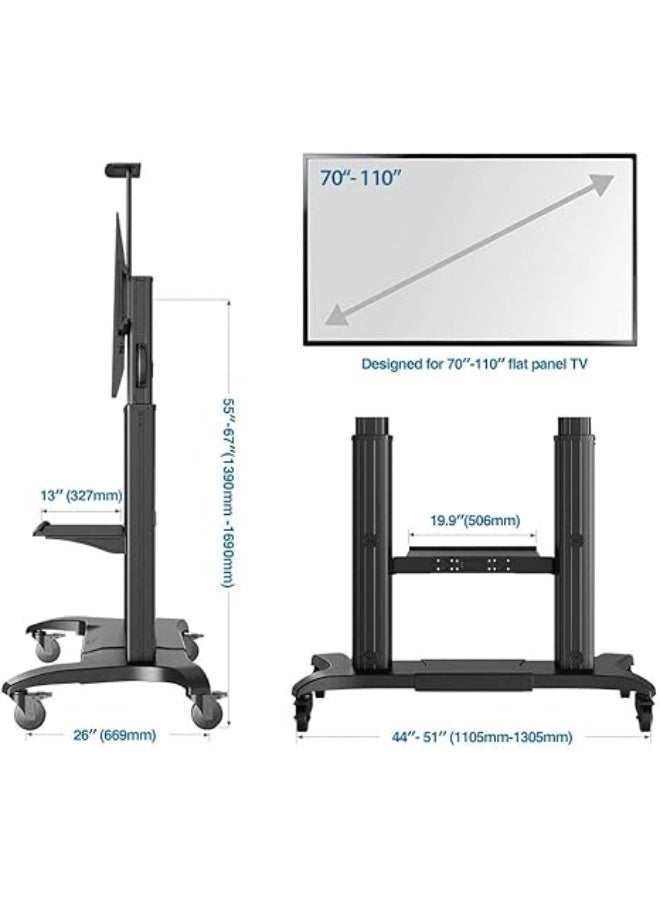 NB North Bayou CF100-B Mobile TV Cart - Heavy Duty Floor Stand with Wheels for 70" to 110" Giant Screens up to 200 lbs - Image 1