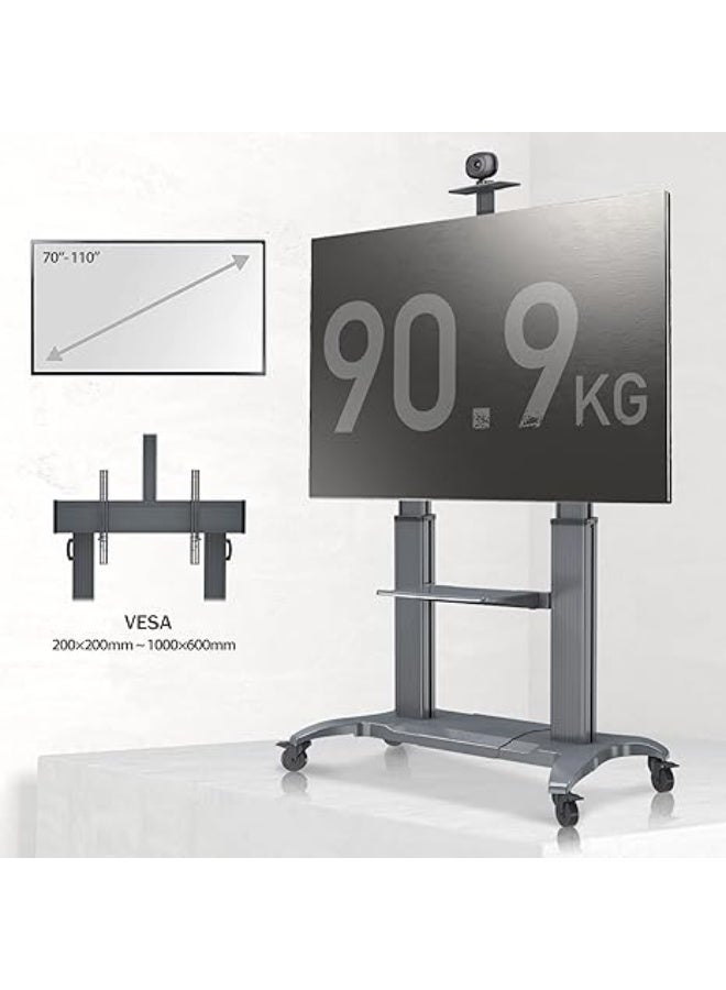 NB North Bayou CF100-B Mobile TV Cart - Heavy Duty Floor Stand with Wheels for 70" to 110" Giant Screens up to 200 lbs - Image 3