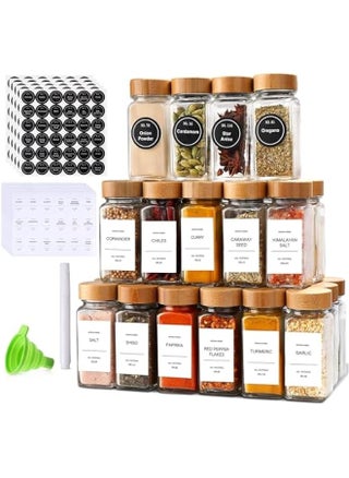 24 Pcs Spice Jars with Labels - 4 oz Glass Spice Jars with Bamboo Lids, 348 Labels Stickers, Shaker Lids, Collapsible Funnel, 1 Pens, Seasoning Storage Bottles for Spice Rack, Cabinet, Drawer - pzsku/Z3FA2097672F6C5A847E1Z/45/1741802342/aa11471c-5b4f-465a-8148-598c38fa33d0