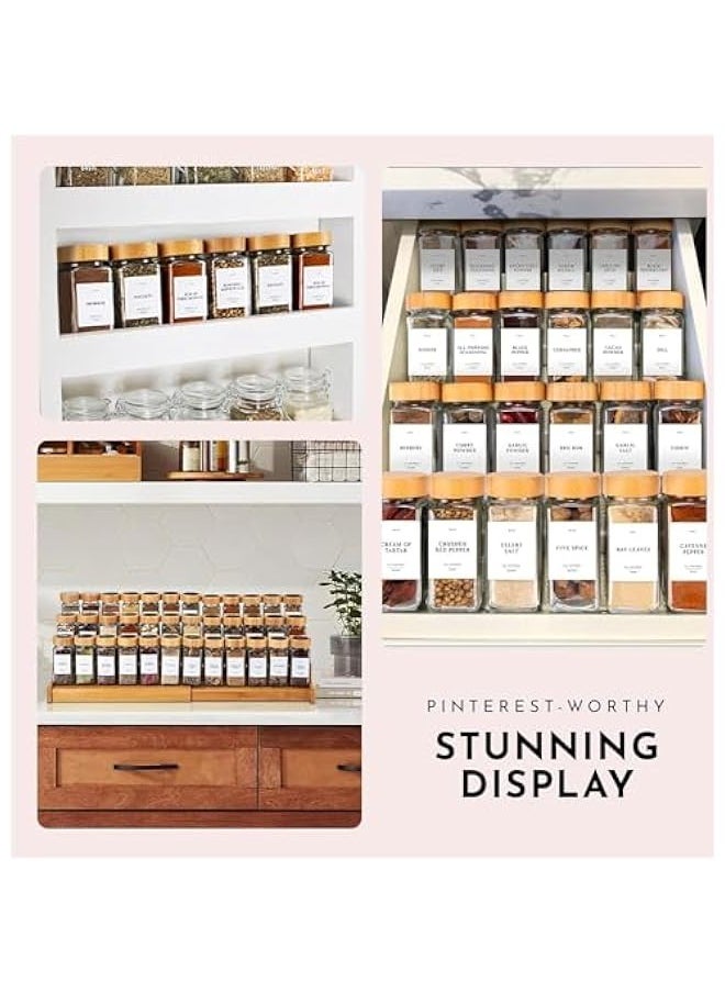 24 Pcs Spice Jars with Labels - 4 oz Glass Spice Jars with Bamboo Lids, 348 Labels Stickers, Shaker Lids, Collapsible Funnel, 1 Pens, Seasoning Storage Bottles for Spice Rack, Cabinet, Drawer