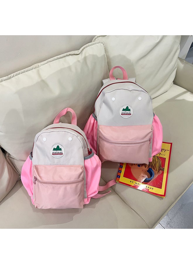 Children's Backpack Kindergarten Baby Cute Cartoon Embroidered Schoolbag Contrast Color Stitching Ridge Protection Wear-resistant Backpack-Color:Pink Large - Image 1