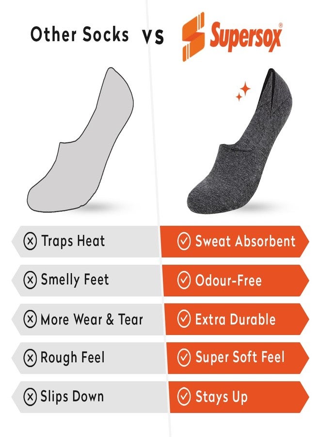 Supersox No Show Loafer Socks for Man | Combed Cotton | Breathable & Moisture Absorbent | Anti-Odour | Anti-Slip Grip | Low Cut Invisible Fit, Grey Milange, Free Size - Image 5