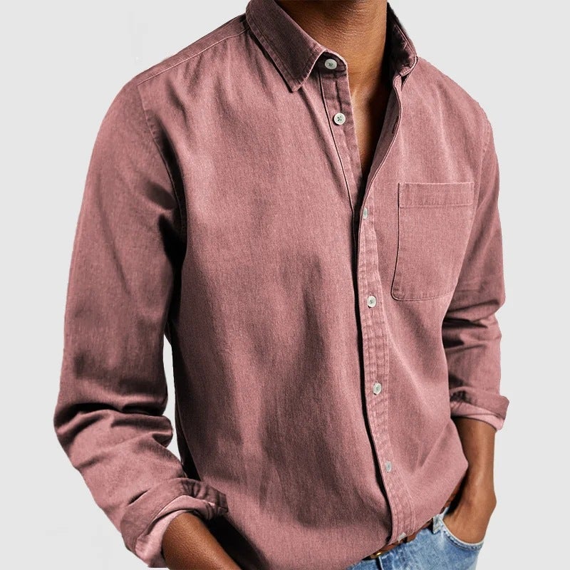 2024 New Mens Collared Long Sleeve Shirt Pink - Image 1