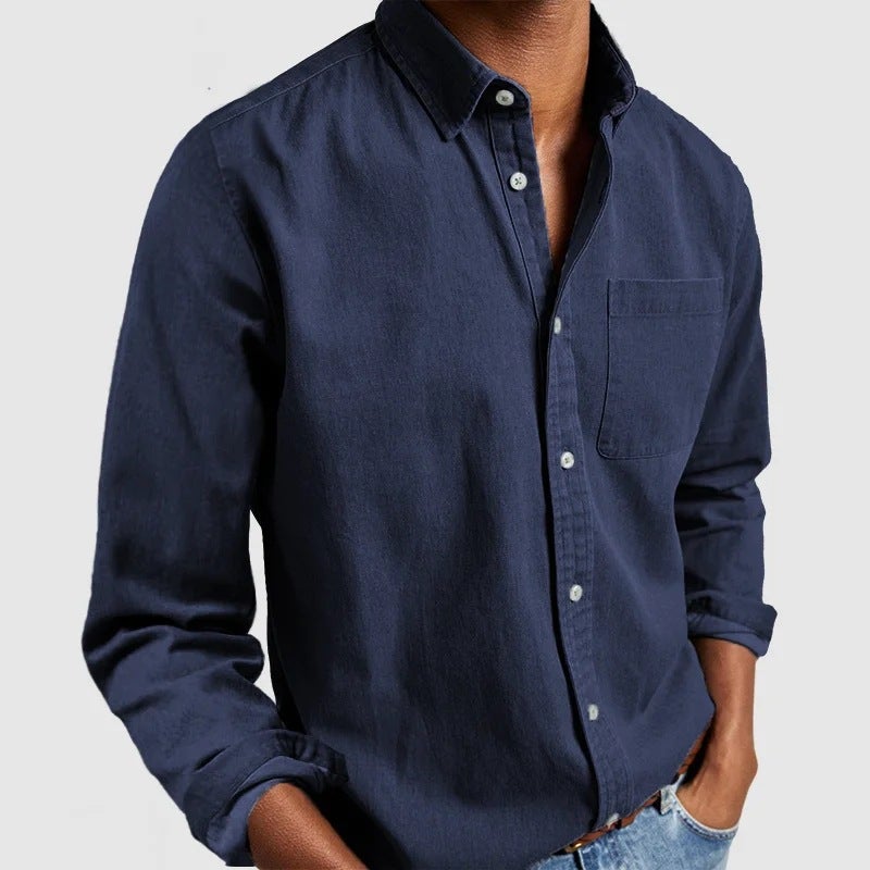 2024 New Mens Collared Long Sleeve Shirt Pink - Image 4