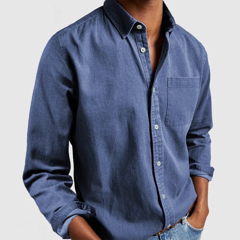 2024 New Mens Collared Long Sleeve Shirt Pink - Image 3