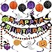 meowtastic Halloween Birthday Decorations Happy Birthday Banner with Honeycomb Ball Halloween Hanging Swirl Streamer Circle Dot Garland Decorations Halloween theme Birthday Party Decoration - Image 3
