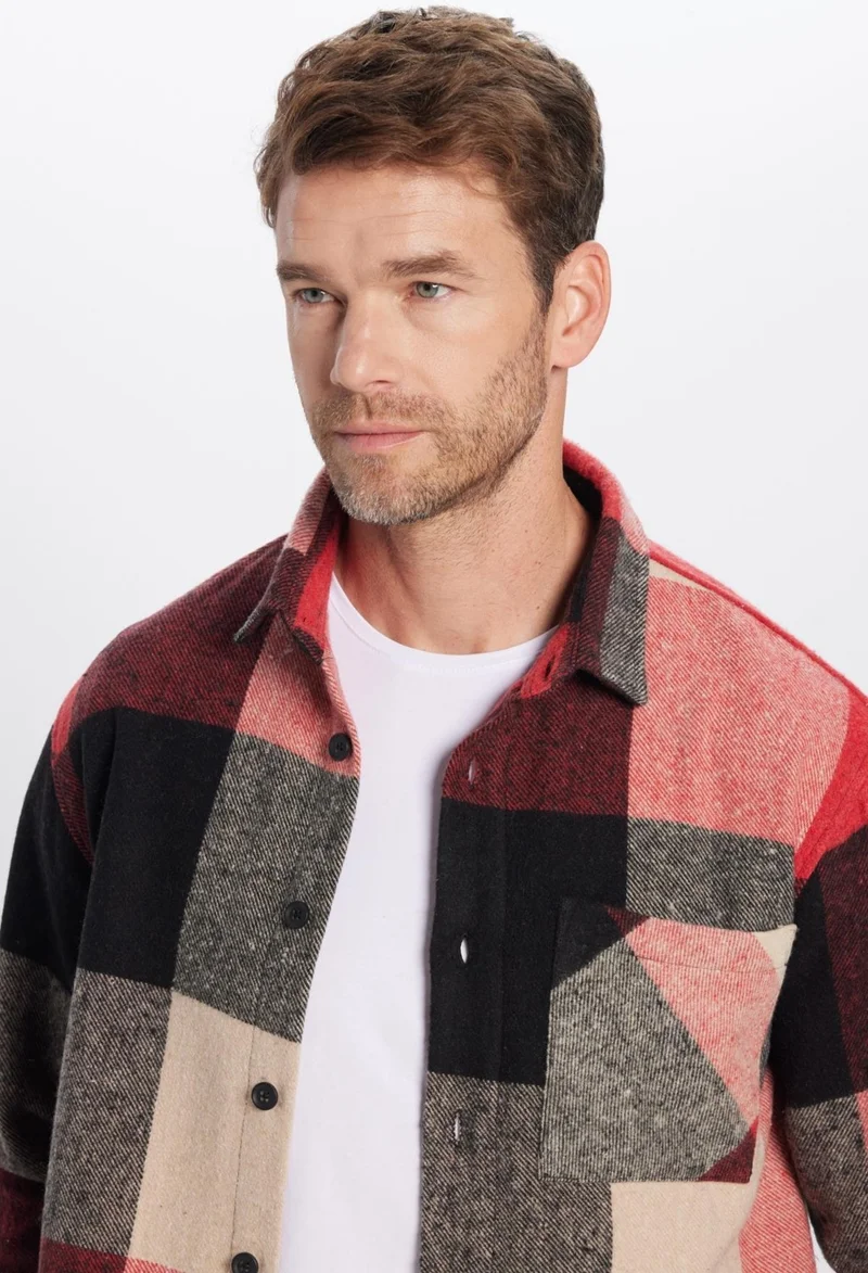 Tudors Men's Relax Fit Casual Cut Single Pocket Checkered Winter Lumberjack Shirt
