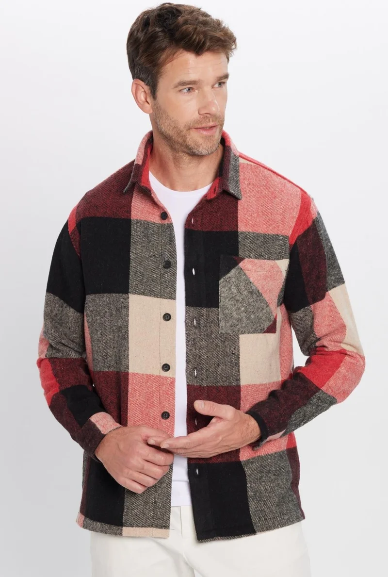 Tudors Men's Relax Fit Casual Cut Single Pocket Checkered Winter Lumberjack Shirt