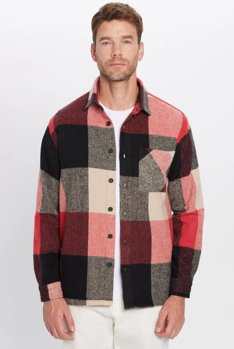 Tudors Men's Relax Fit Casual Cut Single Pocket Checkered Winter Lumberjack Shirt