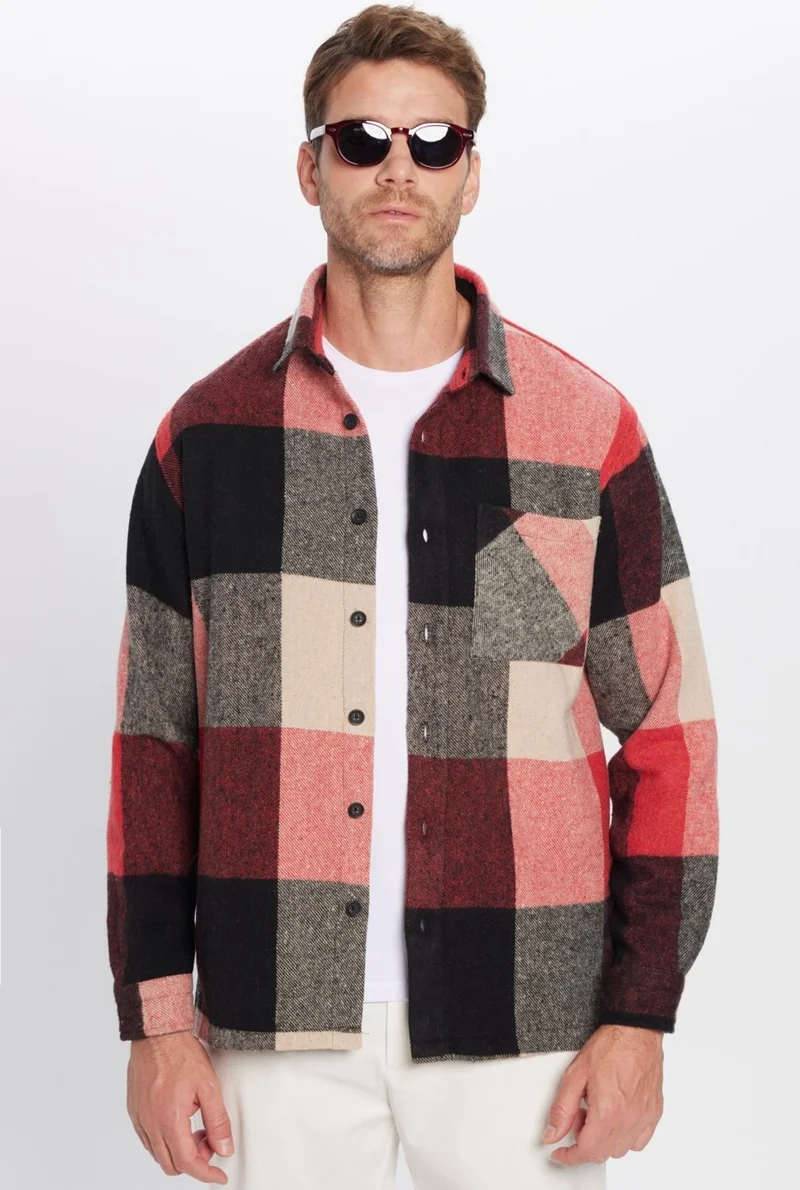 Tudors Men's Relax Fit Casual Cut Single Pocket Checkered Winter Lumberjack Shirt