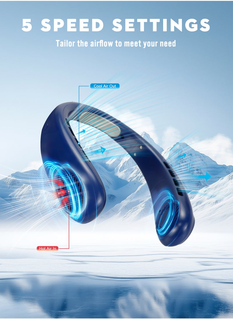 Portable Neck Fan, 360° Cooling Hands Free Fan, 5 Speeds, LED Display, Wearable Fan