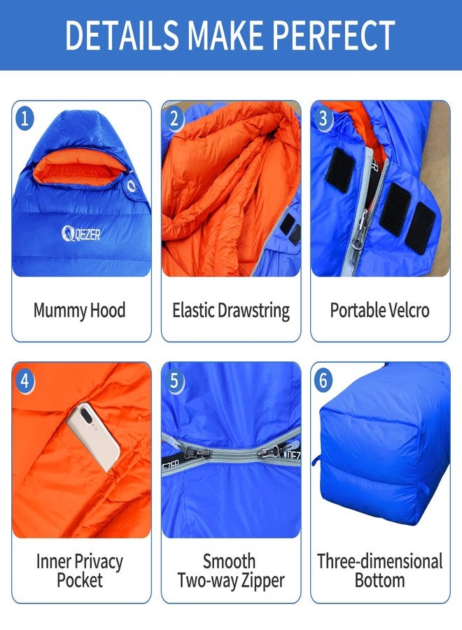 QEZER Down Sleeping Bag for Adults 32 Degree F Backpacking Sleeping Bag with 600 FP Down Ultralight Mummy Sleeping Bag with Compression Sack（RoyalBlue） - Image 4