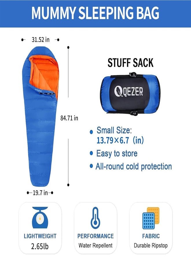 QEZER Down Sleeping Bag for Adults 32 Degree F Backpacking Sleeping Bag with 600 FP Down Ultralight Mummy Sleeping Bag with Compression Sack（RoyalBlue） - Image 2