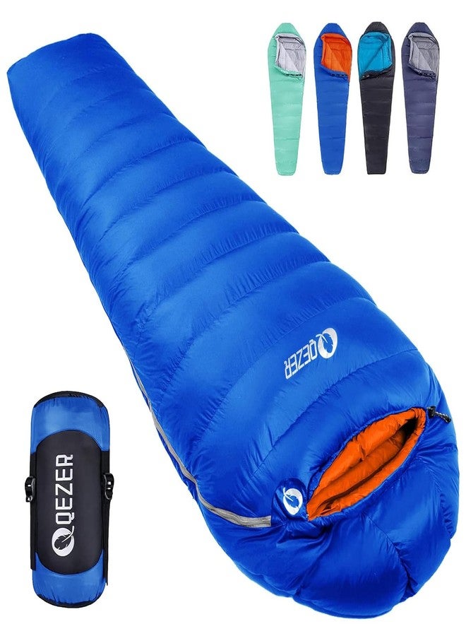 QEZER Down Sleeping Bag for Adults 32 Degree F Backpacking Sleeping Bag with 600 FP Down Ultralight Mummy Sleeping Bag with Compression Sack（RoyalBlue） - Image 1