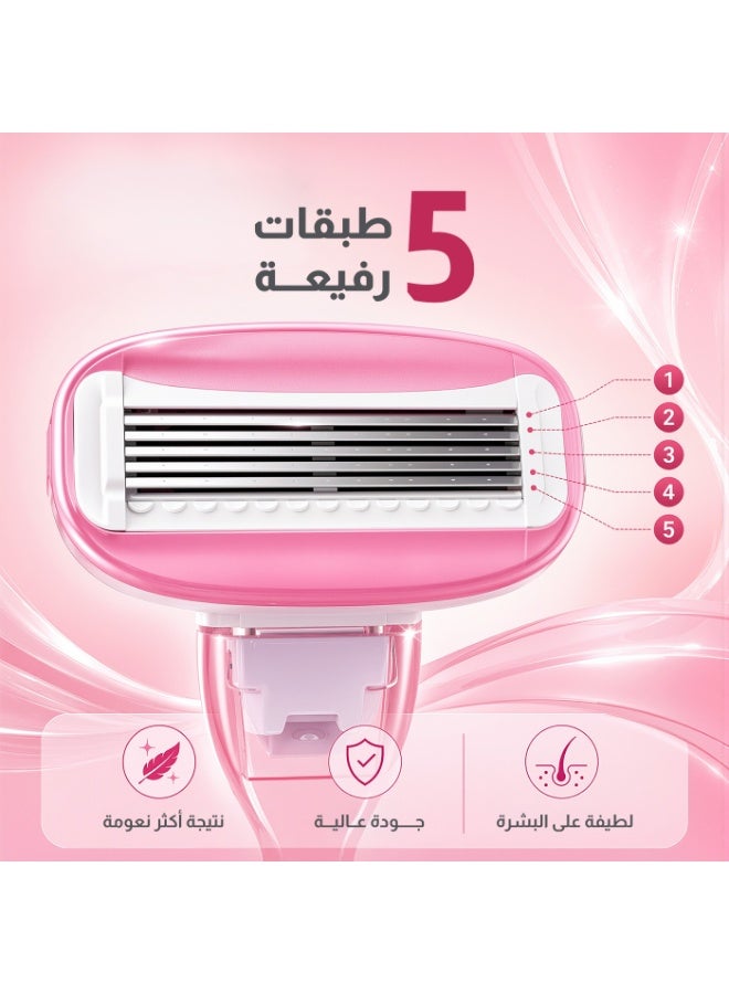 MLAY 5-blade ultra-smooth razor - ergonomic handle with 3 heads pink - Image 5