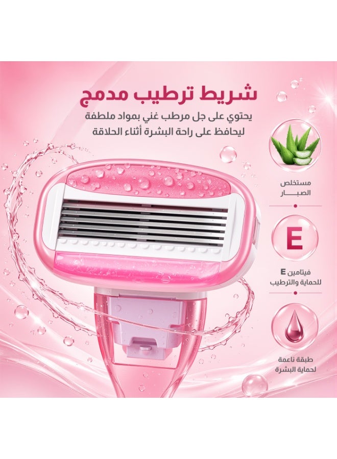 MLAY 5-blade ultra-smooth razor - ergonomic handle with 3 heads pink - Image 2