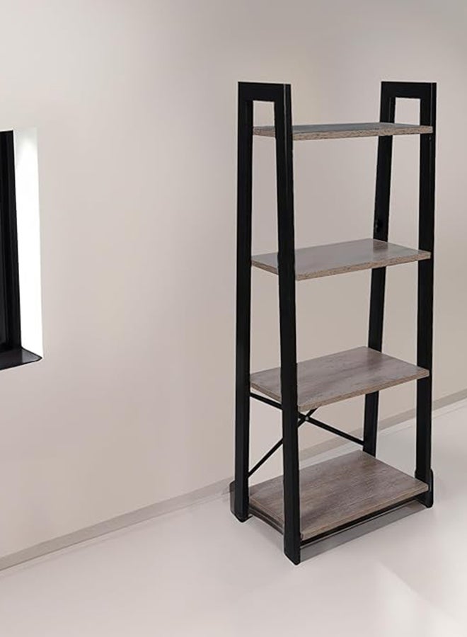 RIGID رف كتب صناعي من الفولاذ مكون من 4 طبقات باللون الأسود 138x57x35 سم  - Image 1