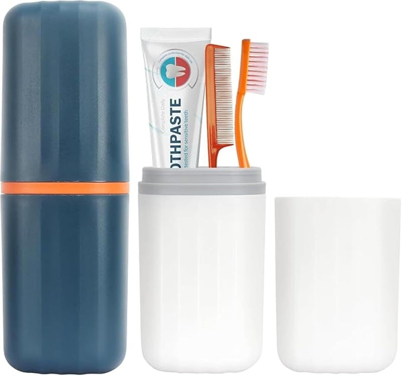 Leinuosen LEINUOSEN Pack of 2 Cute Capsule Shape Toothbrush Paste Holder Case Covered Travel Camping Bathroom Essential Cup Box Tooth Mug  - Image 3