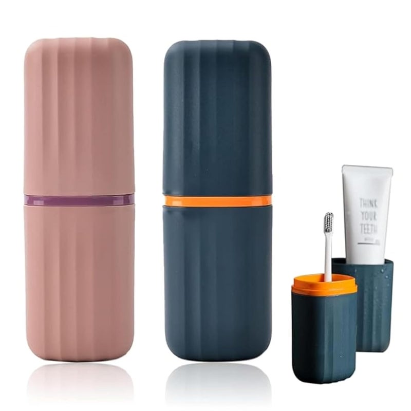 Leinuosen LEINUOSEN Pack of 2 Cute Capsule Shape Toothbrush Paste Holder Case Covered Travel Camping Bathroom Essential Cup Box Tooth Mug  - Image 1