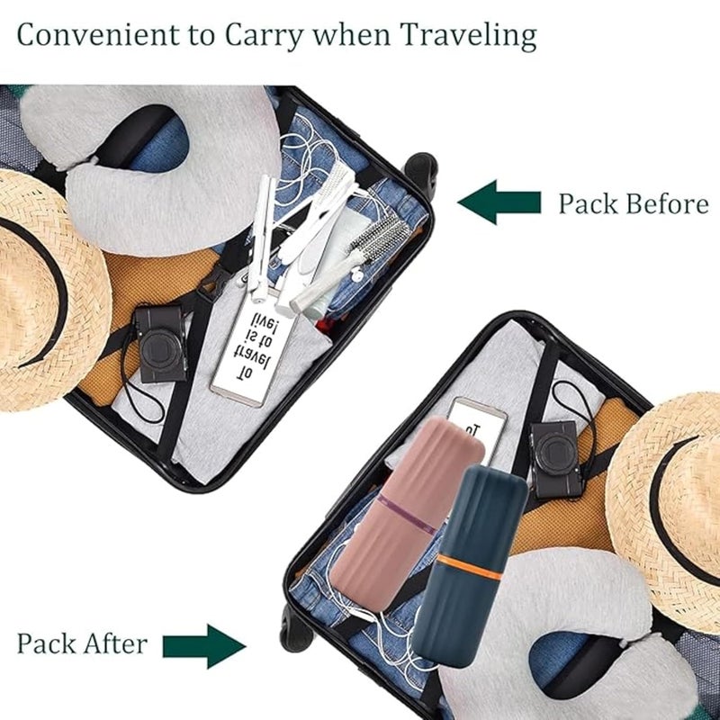 Leinuosen LEINUOSEN Pack of 2 Cute Capsule Shape Toothbrush Paste Holder Case Covered Travel Camping Bathroom Essential Cup Box Tooth Mug  - Image 5